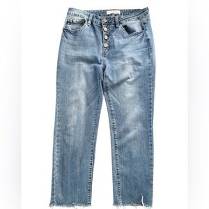KanCan High Rise Ankle Jean w/ Open/Frayed Hem Medium Wash